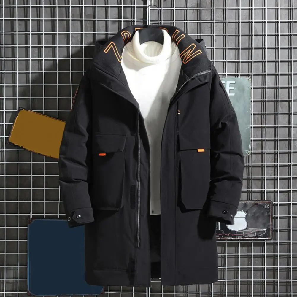 Trendy Hooded Down Jacket Zipper Washable Drawcord Hood Down Jacket  Super Soft Men Down Jacket for Outdoor