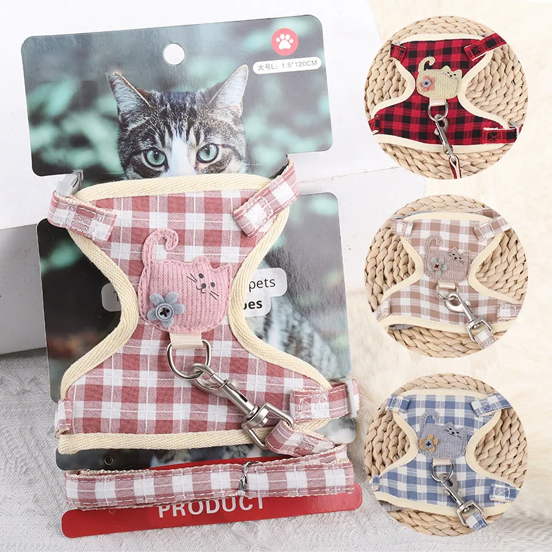 

Cute Dog Cat Harness With Leash Nylon Mesh Pet Puppy Harness Lead Cat Collar Pet Vest For Small Cats Kitten Small Pet Supplies