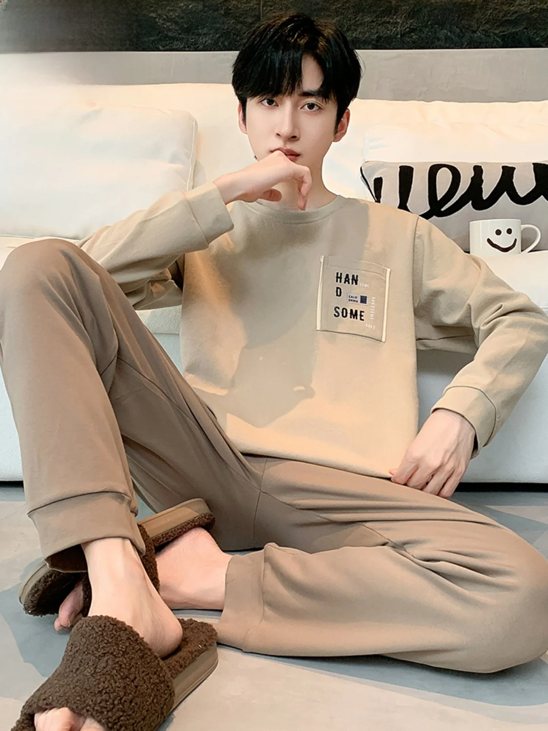 Мужские пижамы весна и осень 2024 новинка из чистого хлопка с длинными рукавами