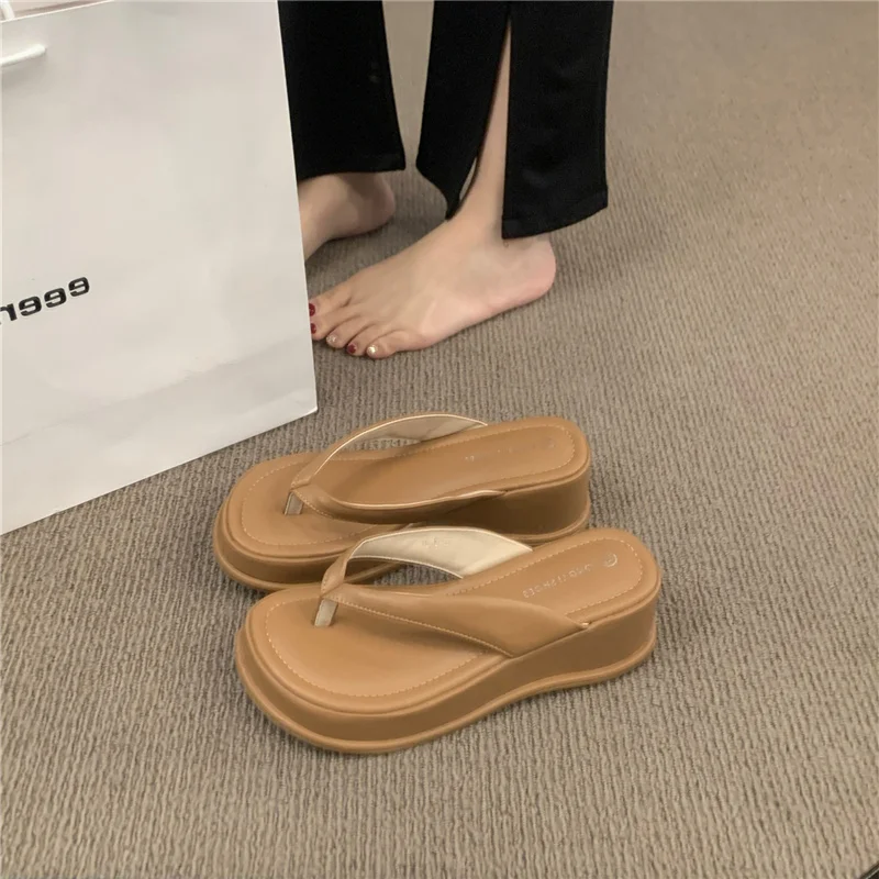 

Flip Flops Summer Slippers Women Casual Ladies Shoes Fashion Increased Platform Sandals Wedges Woman Slippers 2023 Solid Color