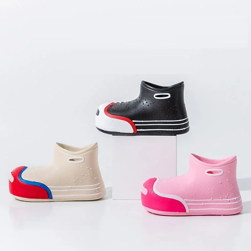 2023 Trendy Rain Boot Women's Wide Fit Rainshoes Woman Waterproof Ankle Rainboots Ladies Galoshes Pink Patches EVA Rain Boots