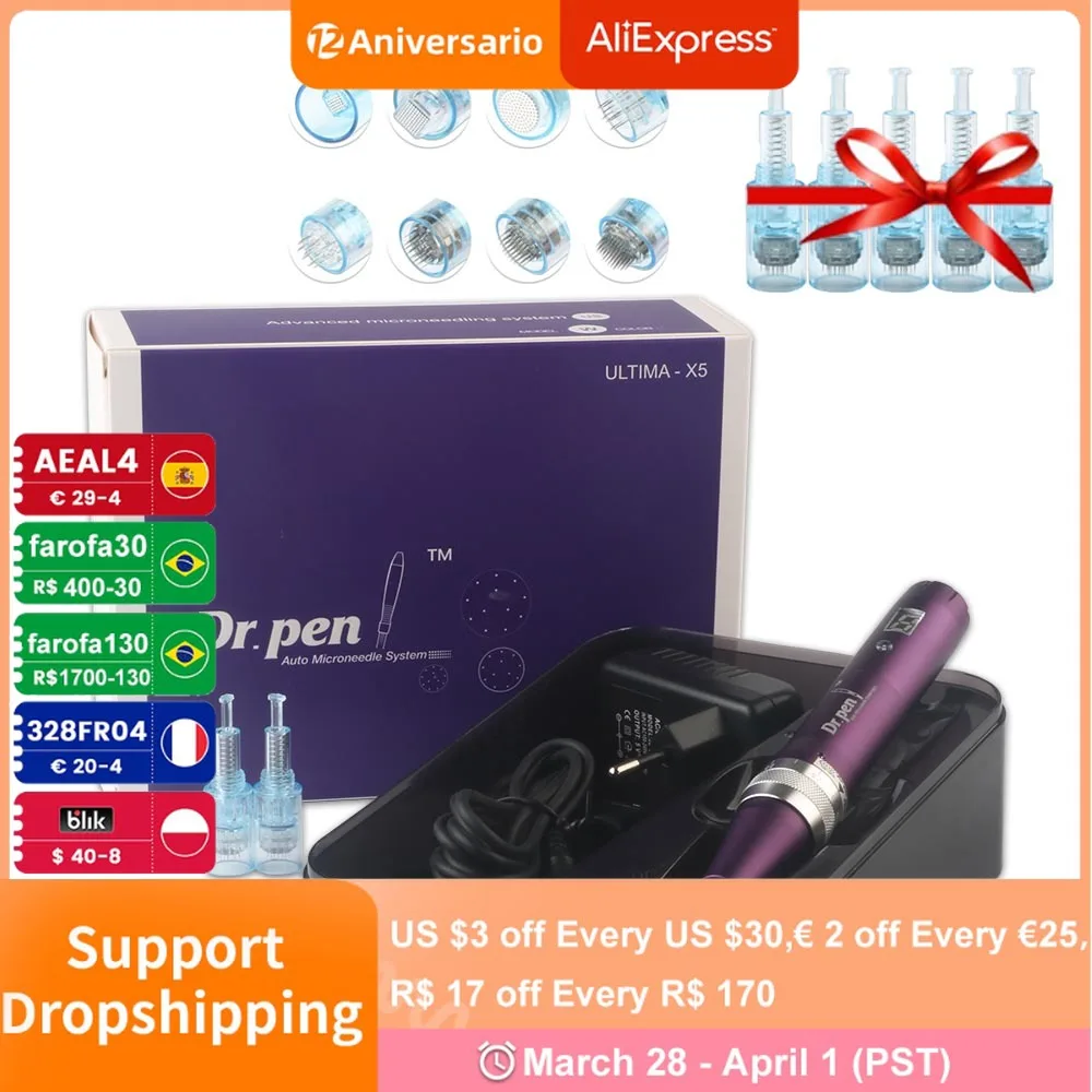 

Профессиональная беспроводная ручка Dr Pen X5 для дермапен с микроиглами, с нанокартриджем 7 шт., МТС, фотоинструмент для лица