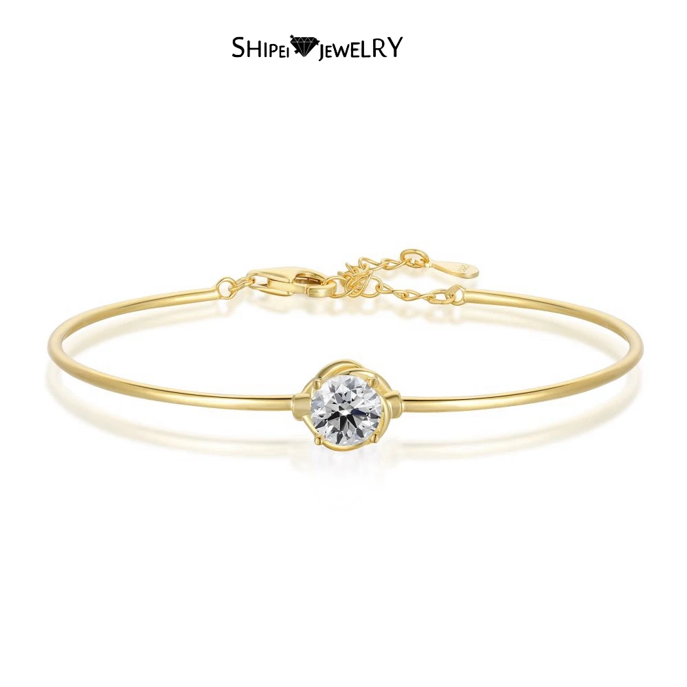 

Женский Круглый браслет из серебра 100% пробы, с муассанитом 6 мм