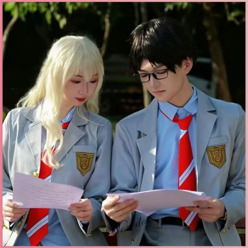 

Anime Your Lie in April Kaori Miyazono Cosplay Costume Arima Kousei Synthetic Wig Jacket Shirt Skirt School Uniform Girls Women