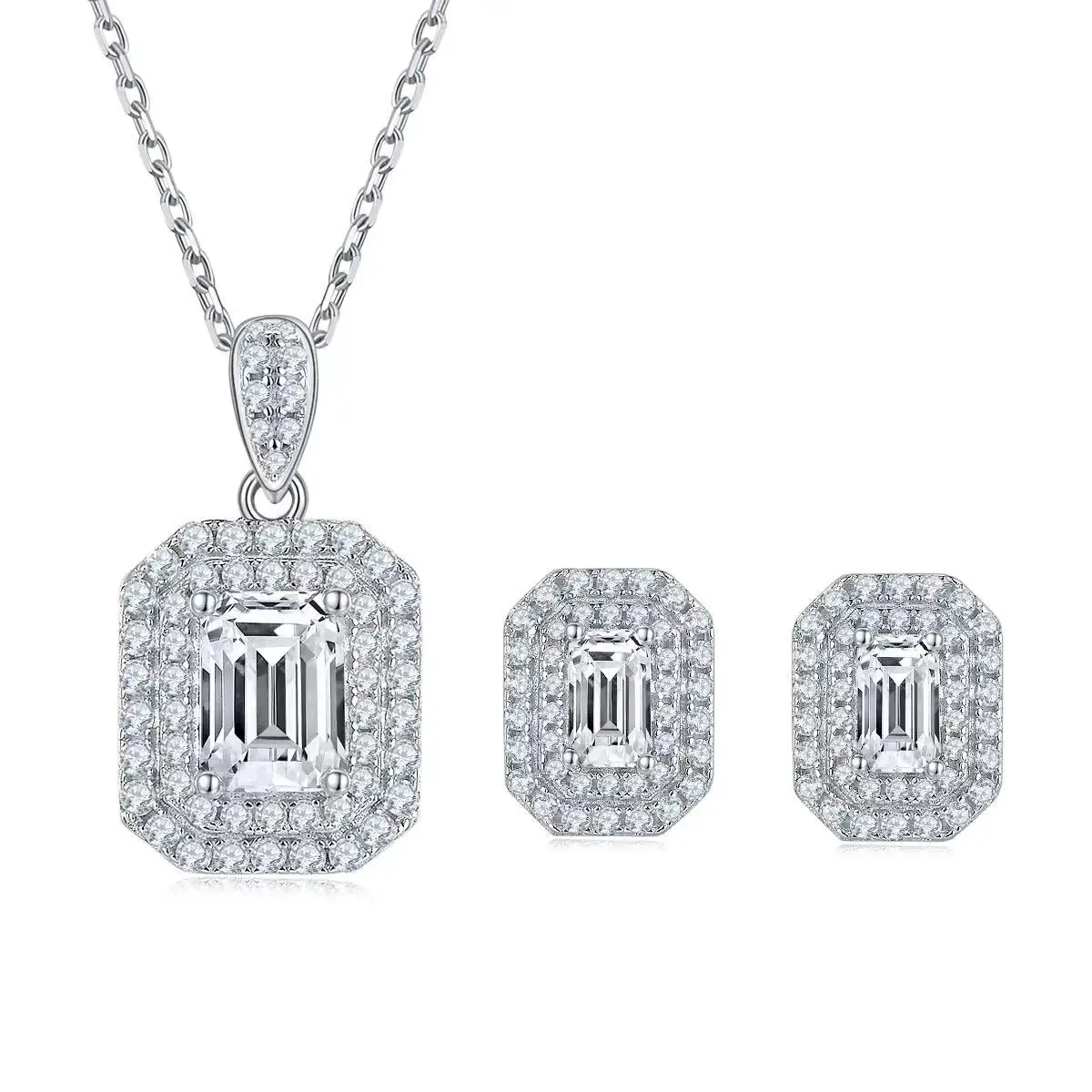

Double halo luxury engagement diamonds earring jewelry s925 stud set earrings pendant diamond cut moissanite emerald necklace