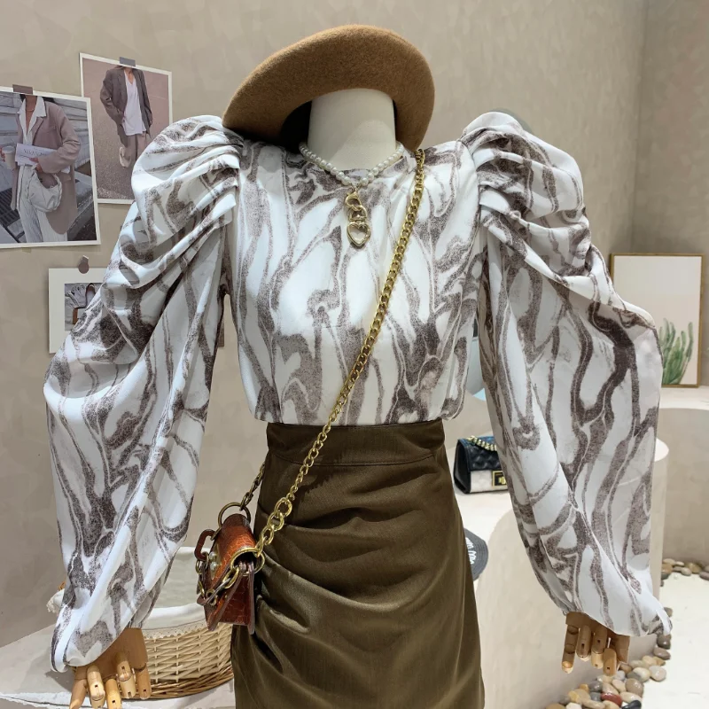 

WDMSNA Темпераментная Женская рубашка с завязкой, весна 2023, Новая Винтажная блузка с круглым вырезом, женские блузы с пышными рукавами, короткий топ