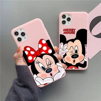 cute cartoon mickey minnie phone case for iphone 13 12 11 pro max mini xs 8 7 6 6s plus x se 2020 xr matte candy pink silicone