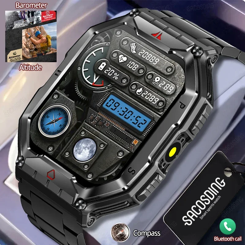 Смарт-часы мужские с компасом и фонариком 650 мАч