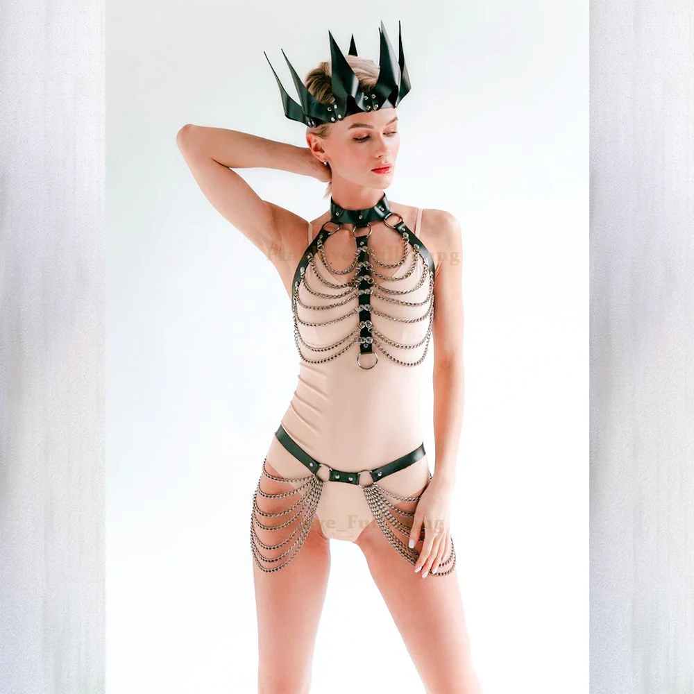 Женский винтажный кожаный Бандаж с кисточками и цепочкой | Женская одежда