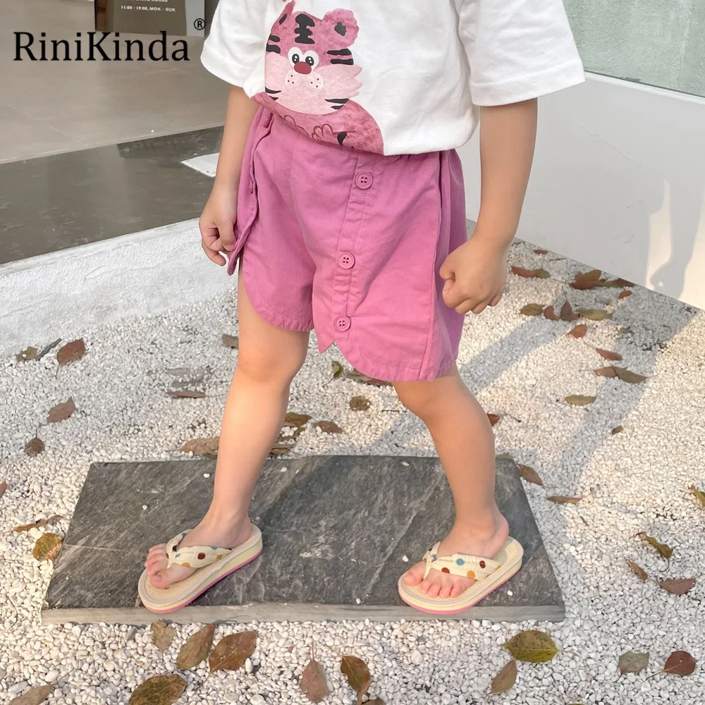 

RiniKinda 2022 New Hot Girls Short Pants Top Quality Kids Pants Korean Children Summer Buttons Cute Shorts Underpants