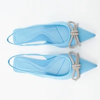 women shoes high heels blue bright diamond bow pointed flat shoes muller pointed toe light blue shallow mouth outer loafers