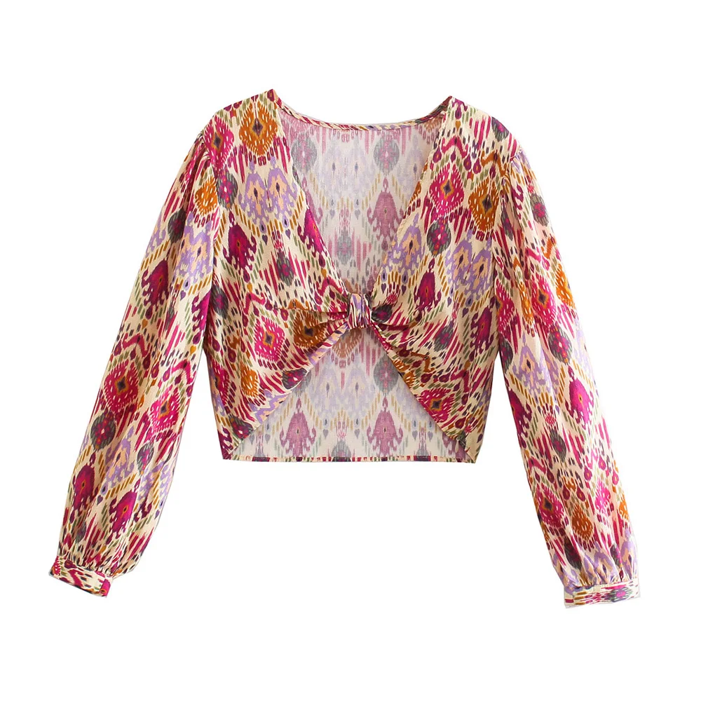 TRAF Women Fashion with Knotted Totem Print Shorts Skirts Vintage High Waist Side Zipper Female Skirts Mujer Casual Swimwear