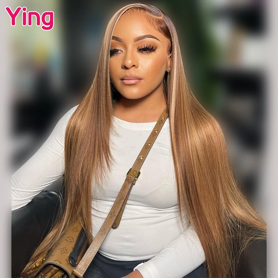 

Ying Bone Straight Highlight Honey Blonde 13x4 Transparent Lace Wig Remy Preplucked 13X6 Lace Frontal Wigs 5X5 Wigs For Women
