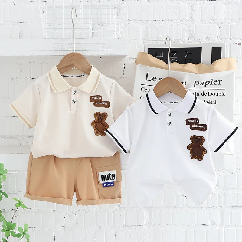 

Baby boy clothes Summer round neck short pants short-sleeved infants and toddlers cartoon hand-printed bear T-shirt 2PCS