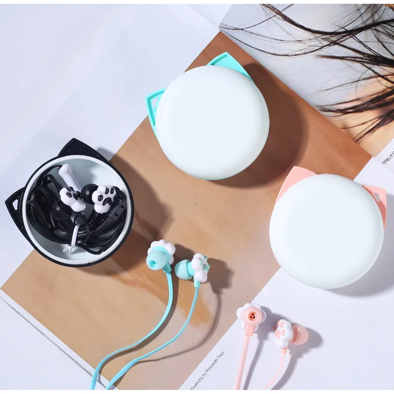 

Childs Earphone New Lovely Cute Cartoon Cat Paw 3.5mm In-ear Earphone with Case