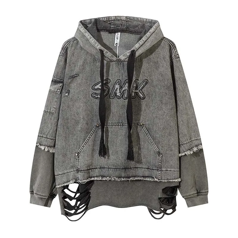 Большие толстовки в стиле хип-хоп Vibe уличная одежда Harakuju рваные пуловеры для