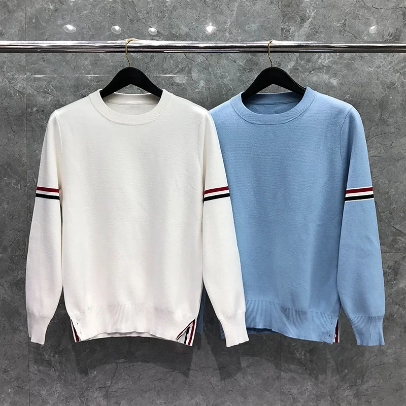 THOM Sweater Autunm Winter Men's Luxury Brand Clothing Cotton Armband Stripe Crewneck Pullover Male TB Sweaters