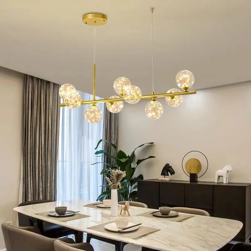 

Modern Long Dining Room Chandeliers Glass Ball Lampshade Light Over The Table Kitchen Office Pendant Lamp Home Decor Luminaires