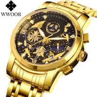 wwoor 2021 new fashion design mens watches top brand luxury gold stainless steel waterproof sports chronograph relogio masculino
