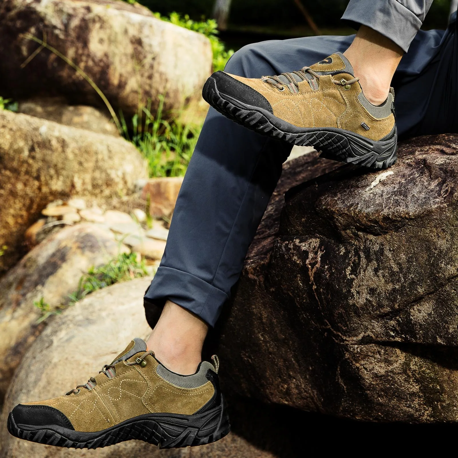 SALUDAS Hiking Shoes Men Waterproof Hunting Boots Tactical Trekking Shoes Genuine Leather Outdoor Camping Casual Sneakers Male