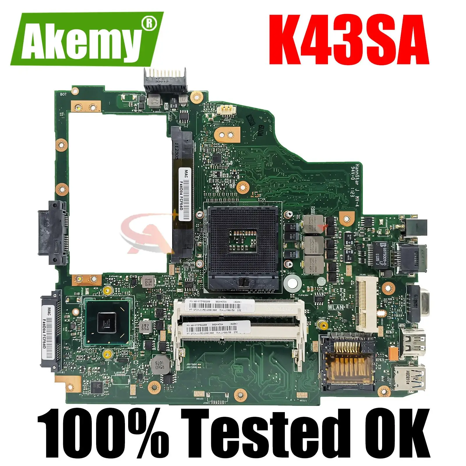 Материнская плата для ноутбука K43SA HM65 DDR3, 100% протестирована