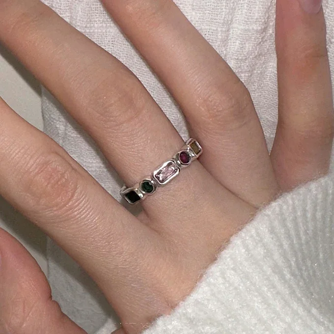 VIVILADY 925 серебро красочные геометрические циркониевые Регулируемые кольца для