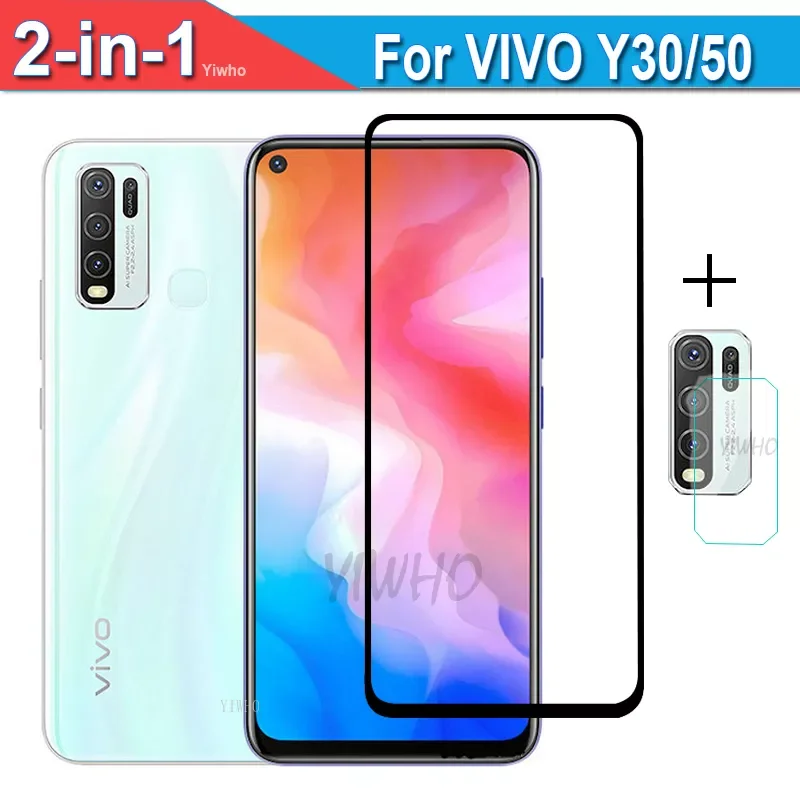 

for Vivo Y30 Protective Glass for VIVO Y50 Tempered Glass Y 30 50 6.47 Inch Screen Protector Camera Len Safety Film Black