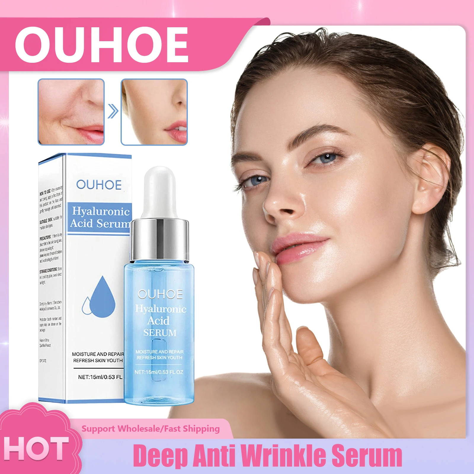 

Hyaluronic Acid Serum Deep Hydrating Lighten Fine Line Shrinking Pore Whitening Lifting Firming Moisturizer Anti Wrinkle Essence