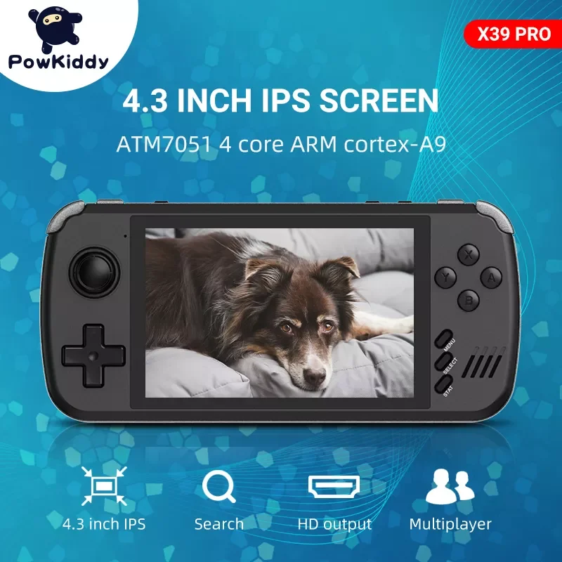 

POWKIDDY X39pro 4.3 Inch IPS Screen Handheld Video Game Console X39 Retro Game PS1 Support Wired Controllers Children's gift