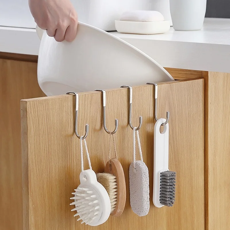 

2PCS Coat Hanger Stainless Steel Punch-free Double S-shaped Cabinet Door Hook Door-back Sundries Hanging Storage Hook
