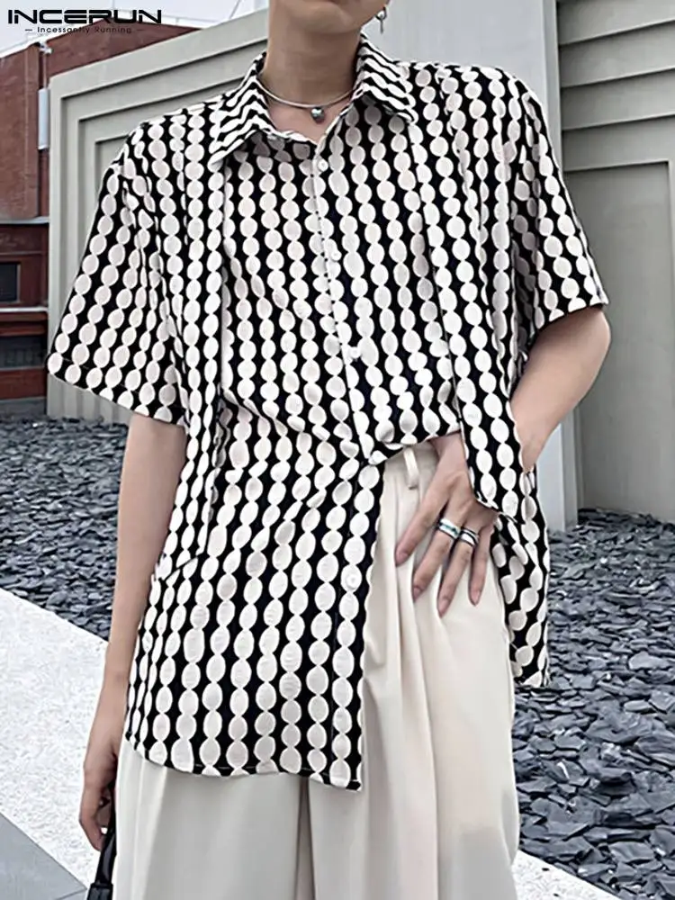 

Fashion Casual Style New Men's Tops INCERUN Circle Blouse Party Hot Sale Male All-match Short-sleeved Lapel Collor Shirts S-5XL