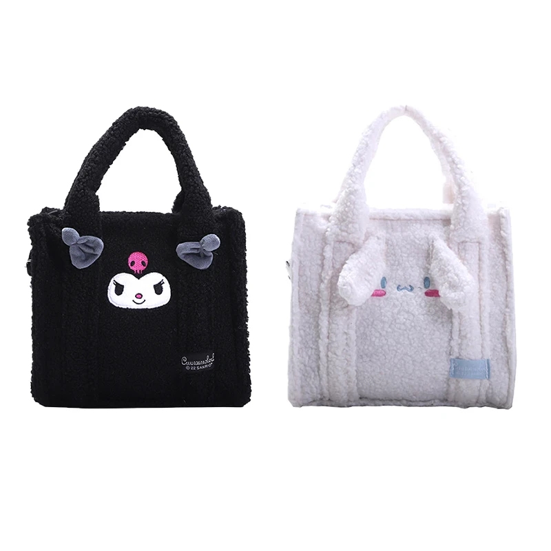 

New Sanrio Kawaii Plush Shoulder Bag Cartoon Kuromi Cinnamoroll Anime Cute Large-Capacity Handbag Storage Casual Girls Gifts