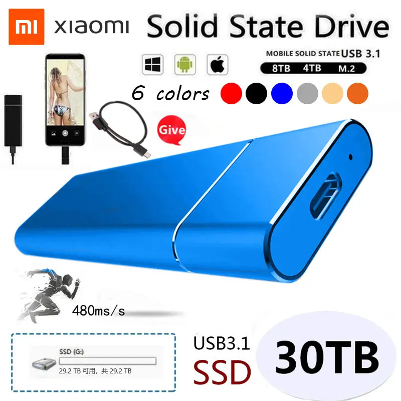 Xiaomi HD External SSD 2TB Portable Solid State Drive Type-C Flash Drive USB3.1 High Speed 1TB 4TB 8TB SSD Storage for PC Laptop
