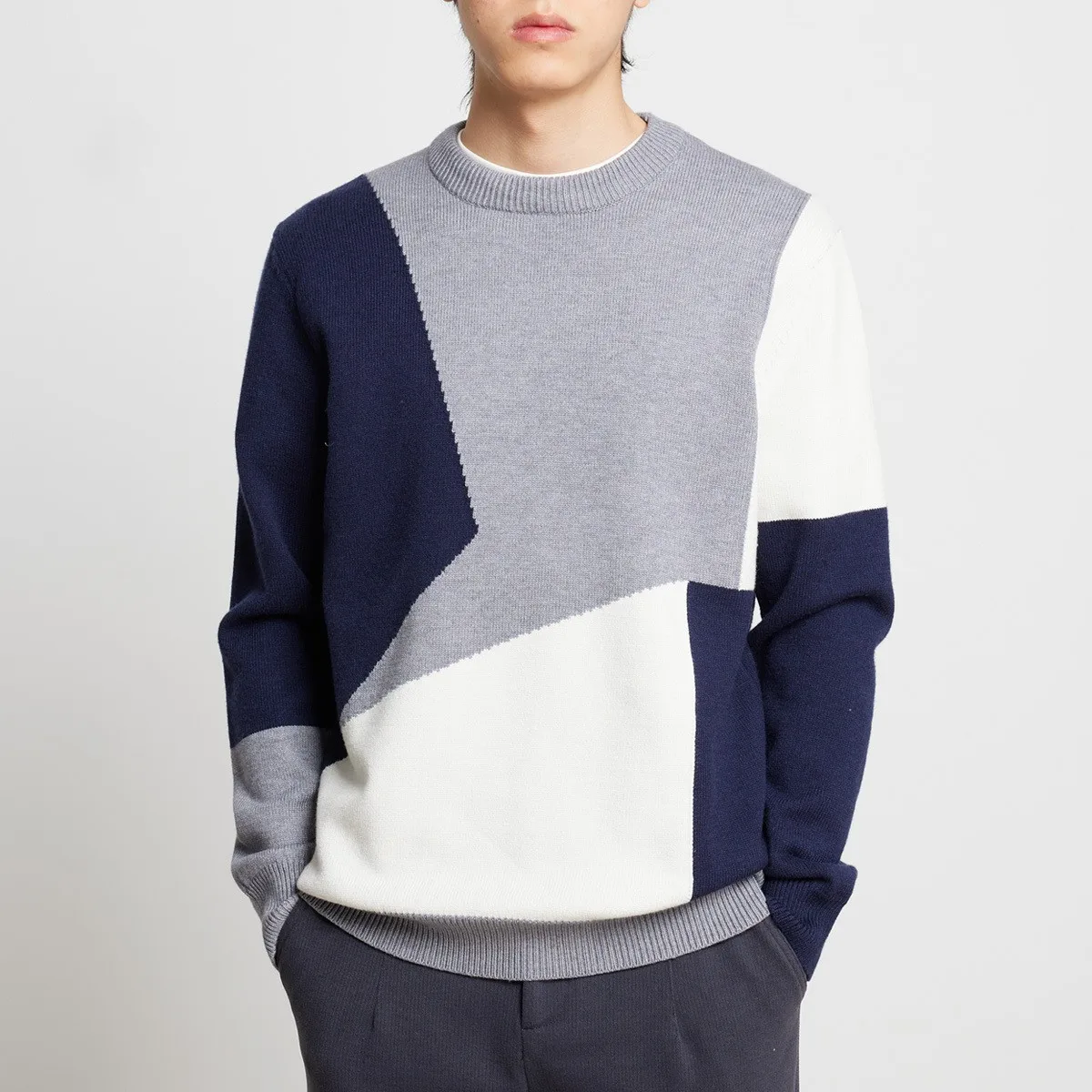 

Men's Warm Sweater Simple Bump Color Casual Sweater Men 2022 Winter New Round Neck Men's Knitted Sweaters
