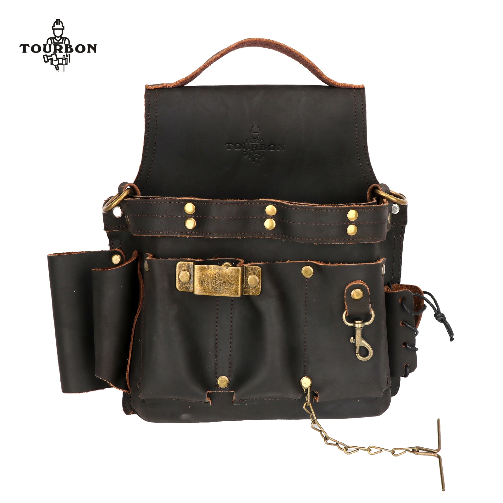 Tourbon Leather Professional Electrician's Pouch Tool Waist Bag Drywaller's Contractor Tool  Carrier with Shoulder Strap Black