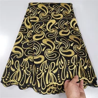 Black And Gold Embroidery Swiss Voile Lace Cotton Fabric For Women Dress 5Yards