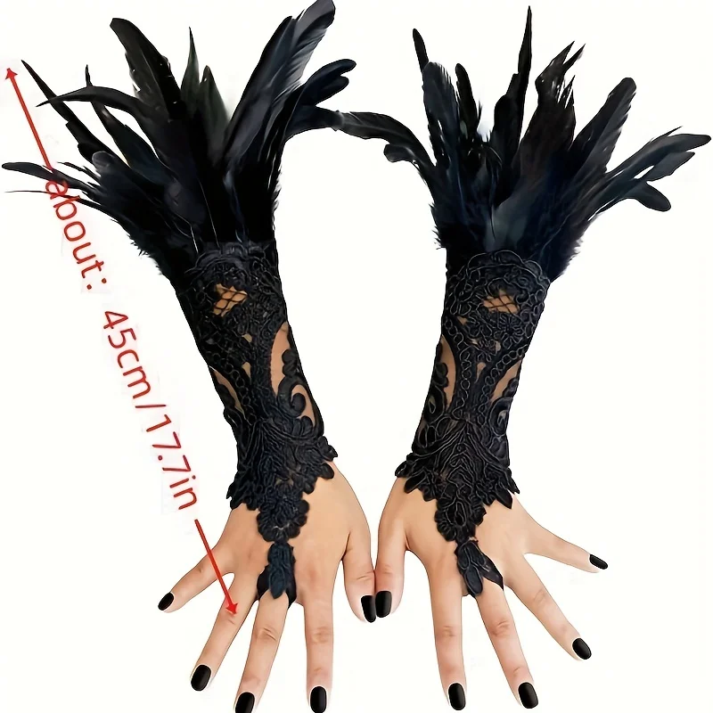 Перчатки кружевные с перьями 2 шт.
