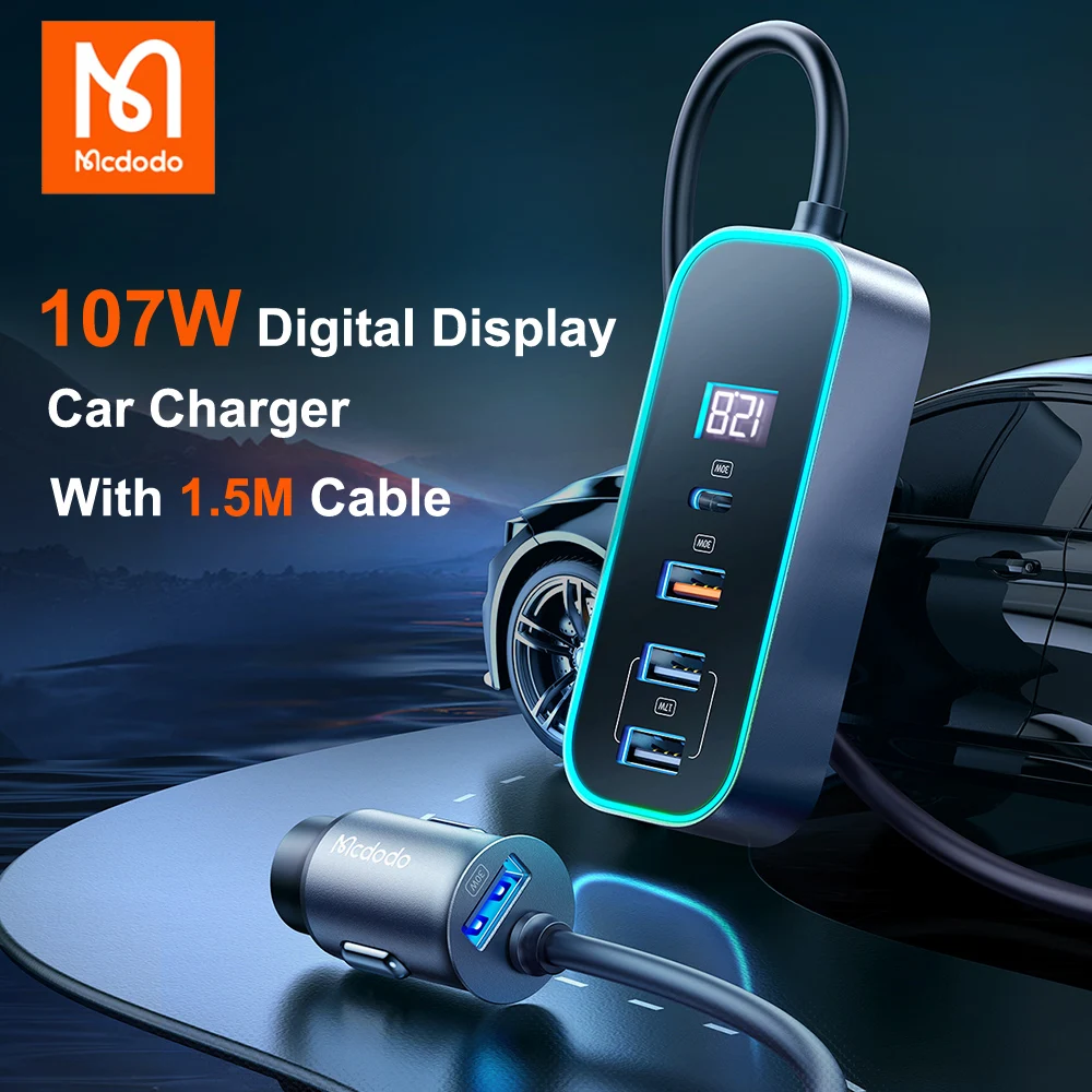 

Mcdodo Car Charger 107W USB Type C PD QC3.0 Fast Charging for iPhone 14 13 12 Pro Xiaomi Samsung Phone With 1.5M Extension Cable