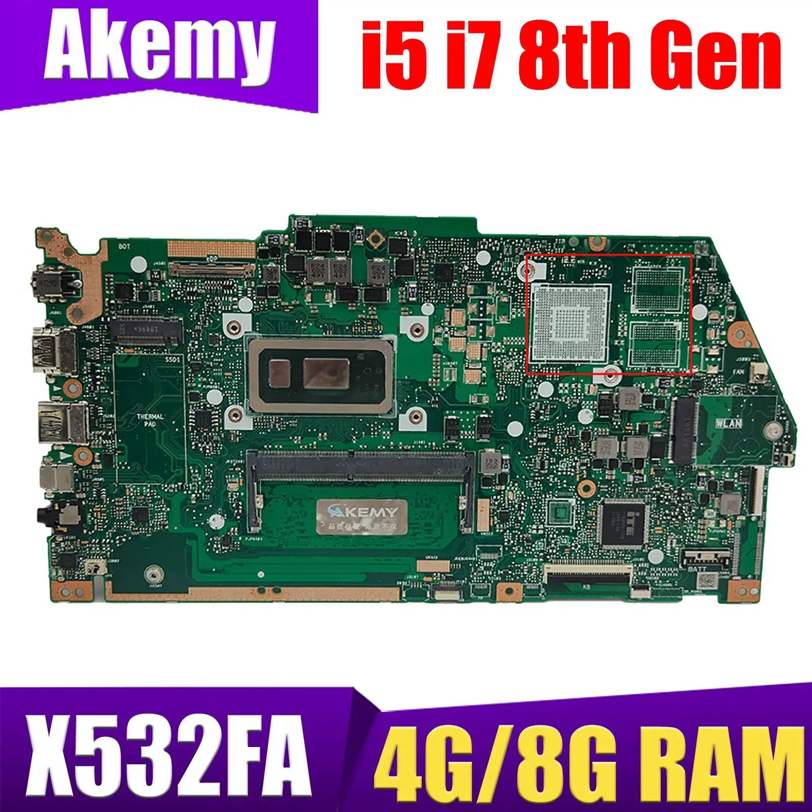 

X532FA with i5-8th Gen i7-8th Gen CPU 4GB 8GB RAM Notebook Mainboard for ASUS X532FL X532FA X532F X532 Laptop Motherboard