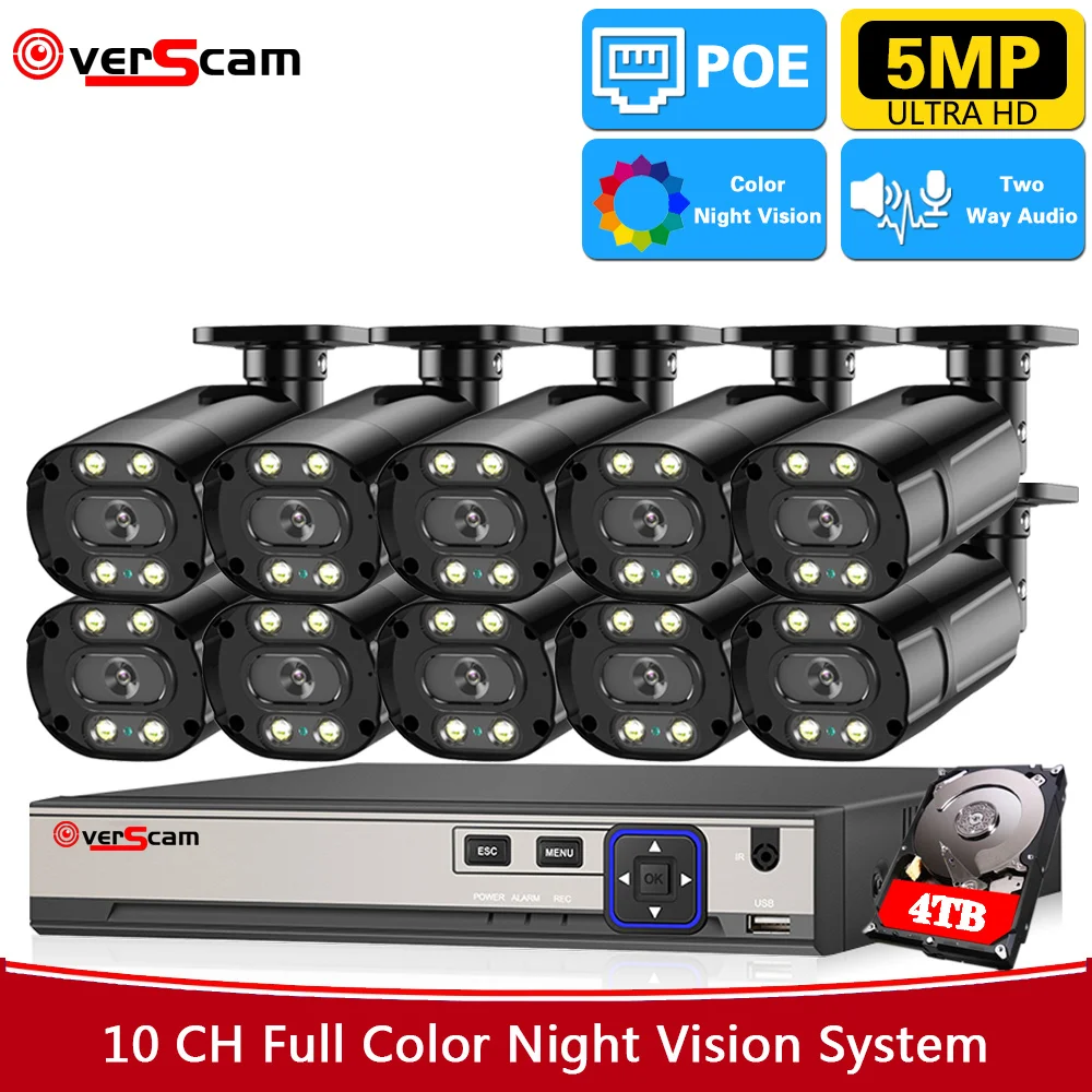 

5MP Security Camera System AI human Detection 8MP 8CH 10CH PoE NVR Recorder Audio PoE IP Cameras With 8TB HDD For 24/7 Recording