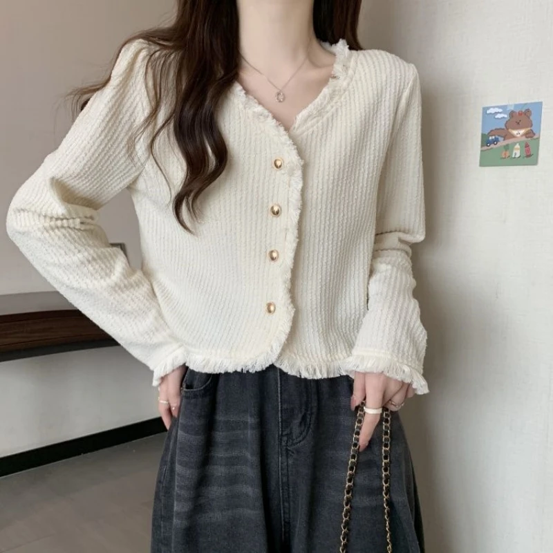 

Yasuk Spring Autumn Winter Fashion Casual Women's Slim Versatile Coat Gentle Female Button Cardigan Lace Striped Patchwork
