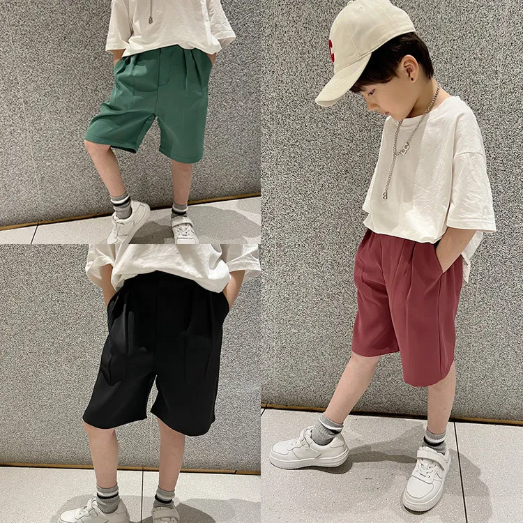 

Kids Shorts Elastic Waist Knee Length Solid Loose Straight Simple Fashion Modern Comfortable Summer Children Unisex