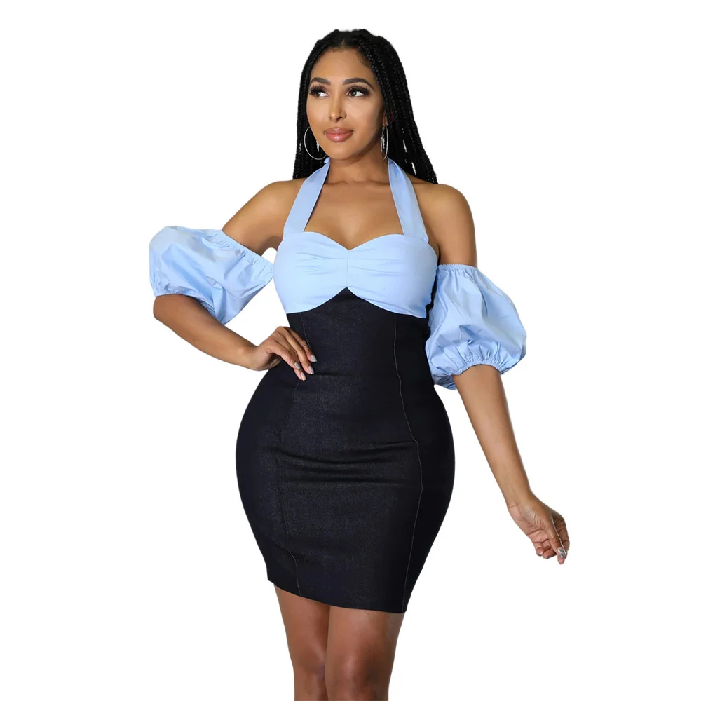 

Zoctuo Dresses Elegant Outfit Vestido Women Dress Party Halter Rave Gown Clubwear Street Fashion Patchwork Color Clothing Summer