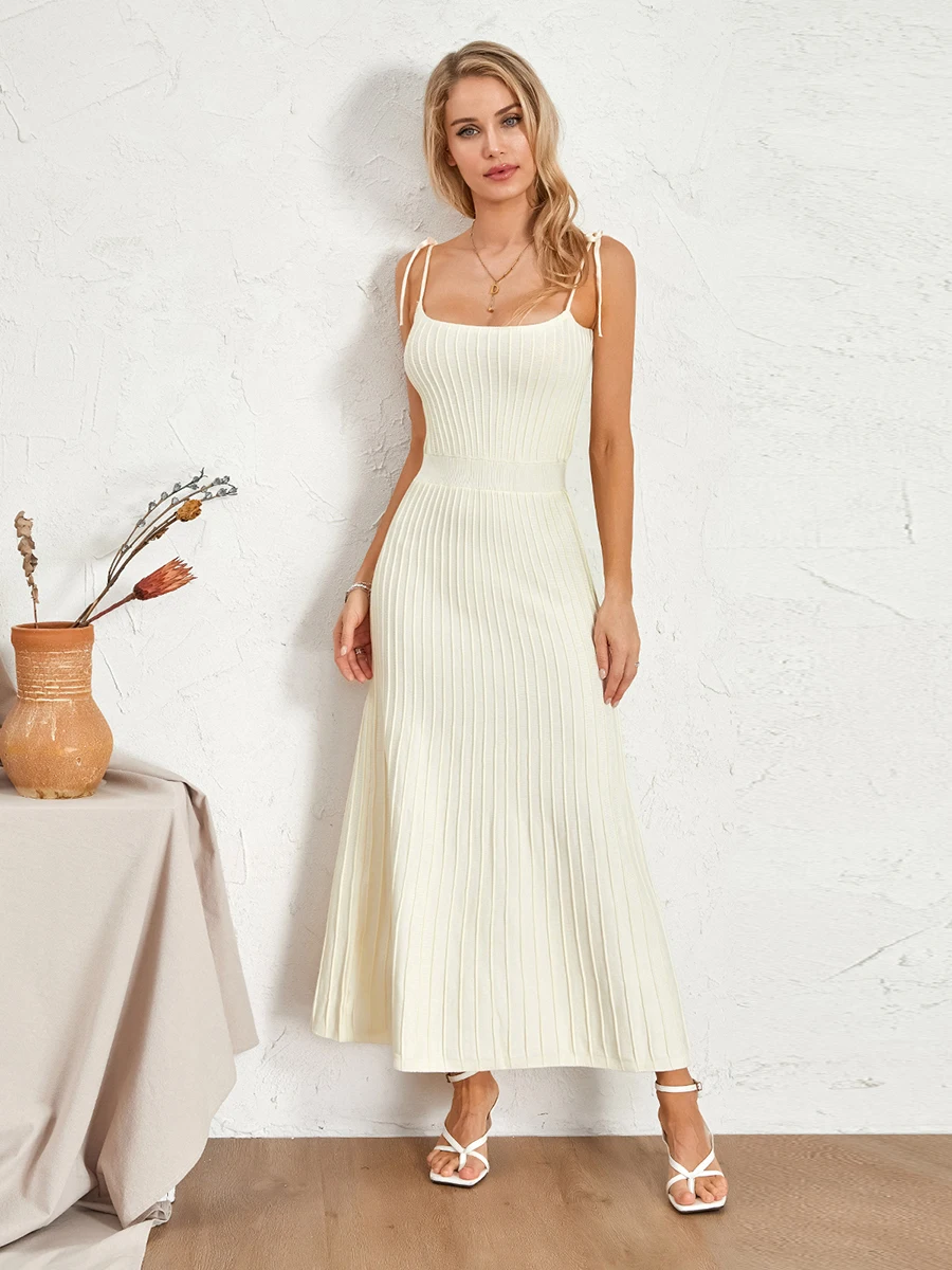 

Женское трикотажное длинное платье на бретельках-спагетти, Элегантное Длинное платье без рукавов с завязками на плечах, Повседневная Клубная уличная одежда