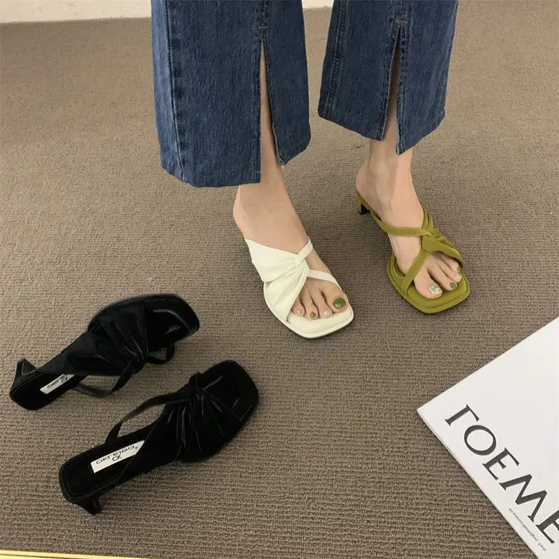 

Сандалии и тапочки женские на толстом каблуке, Босоножки с открытым носком, модная обувь на среднем каблуке, сказочные, лето, 2022