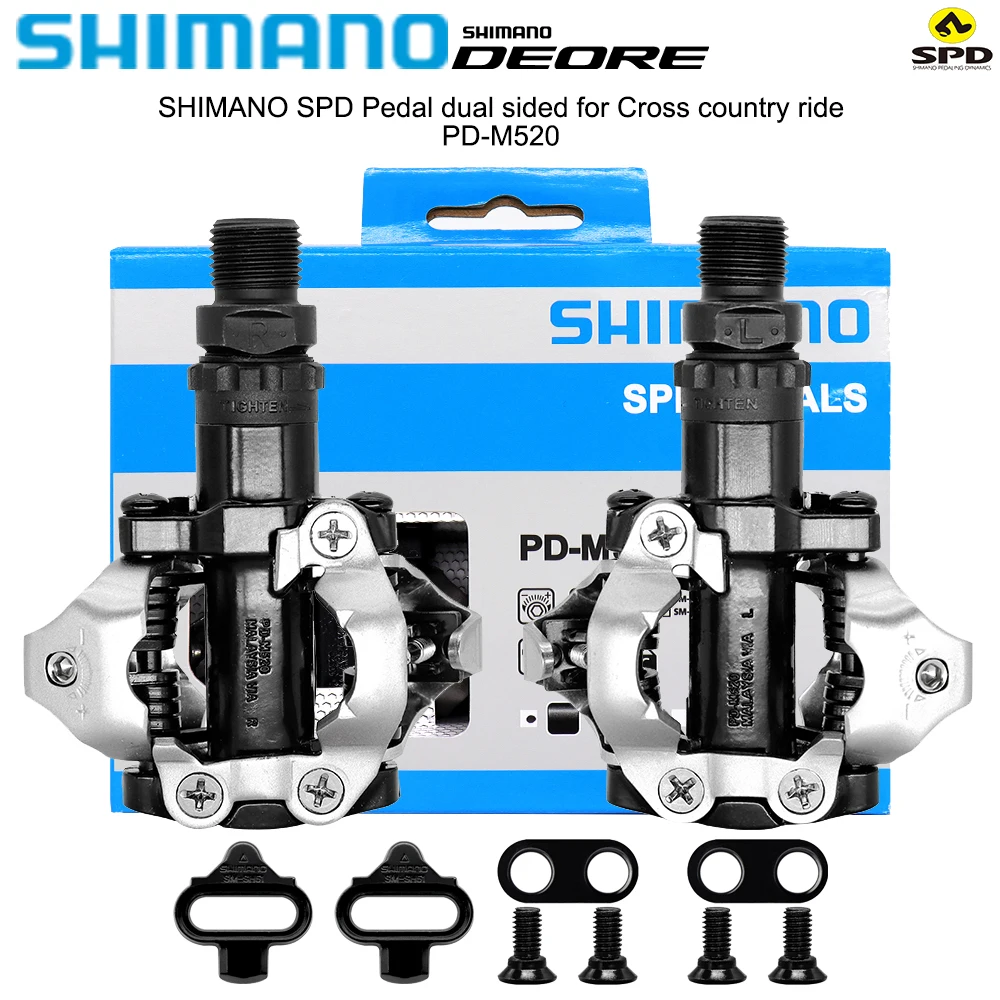 Самоблокирующаяся педаль SHIMANO DEORE PD-M520 для MTB велосипеда черный SPD двухсторонний