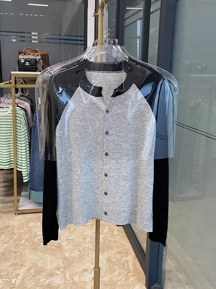 Осенний новый дизайн соответствующий цвету вязаная однобортная верхняя одежда