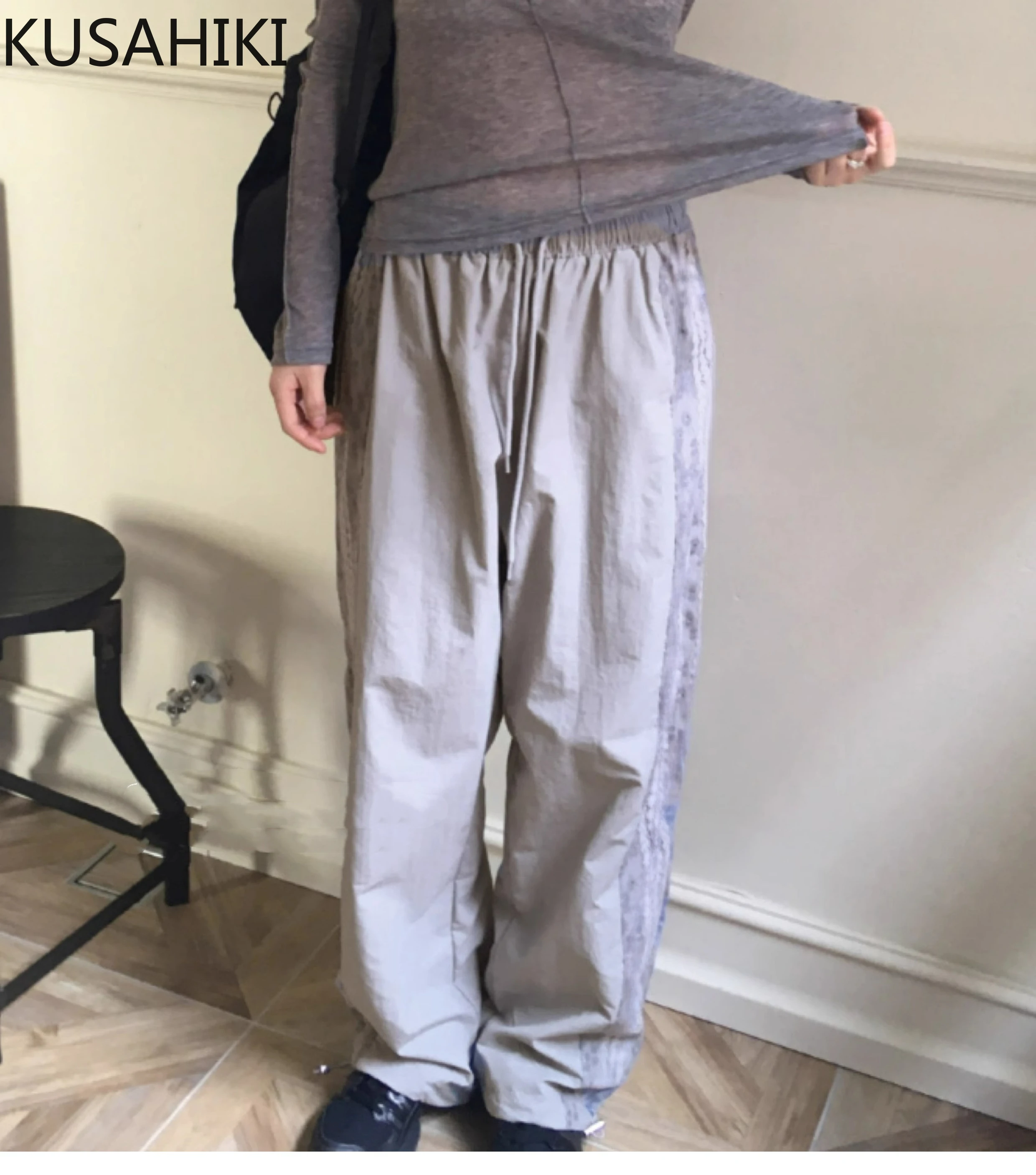 Корейские кружевные лоскутные повседневные нейлоновые широкие брюки kusхиты Etro Y2k