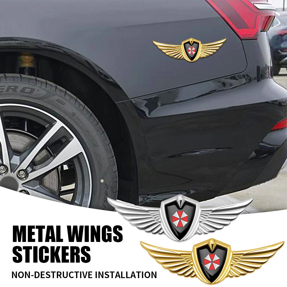 

New Car Metal Sticker 3D Wings Side Mark Body Decoration Emblem Umbrella Corporation Badge for Hyundai Suzuki Volvo Audi BMW VW
