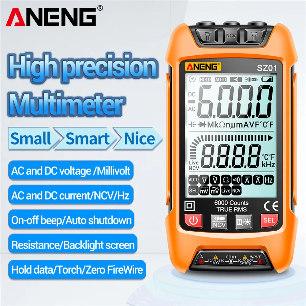 

ANENG SZ01 Digital Multimeter Smart Testers TRMS 6000 Counts AC/DC Voltage Current Amp Resistance Diodes Continuity Capacitance